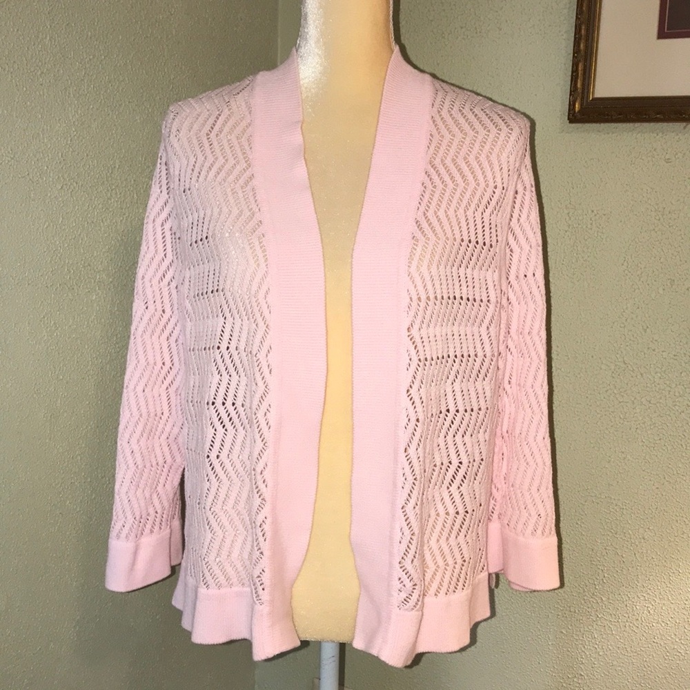 Jones Studio Pink Gorgeous Open WeaveKnit Cardigan Sweater Size 1X